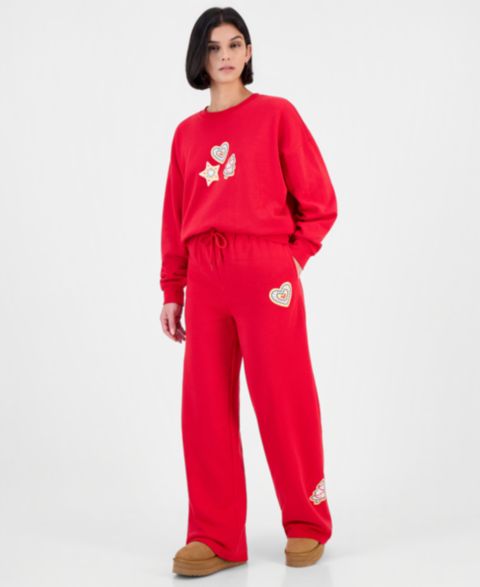Женские брюки Rebel Veil Juniors' Christmas Cookie Wide-Leg Fleece Sweatpants, цвет: Насыщенный красный