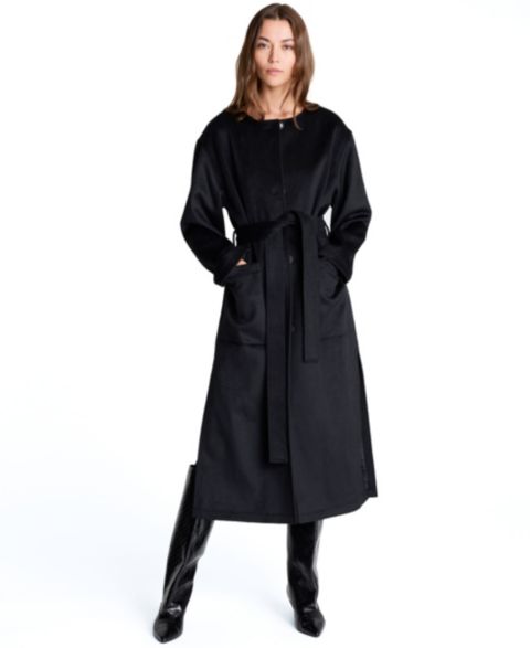 Женское пальто Kenneth Cole Leopard-Print Belted Collarless, цвет: Чёрный