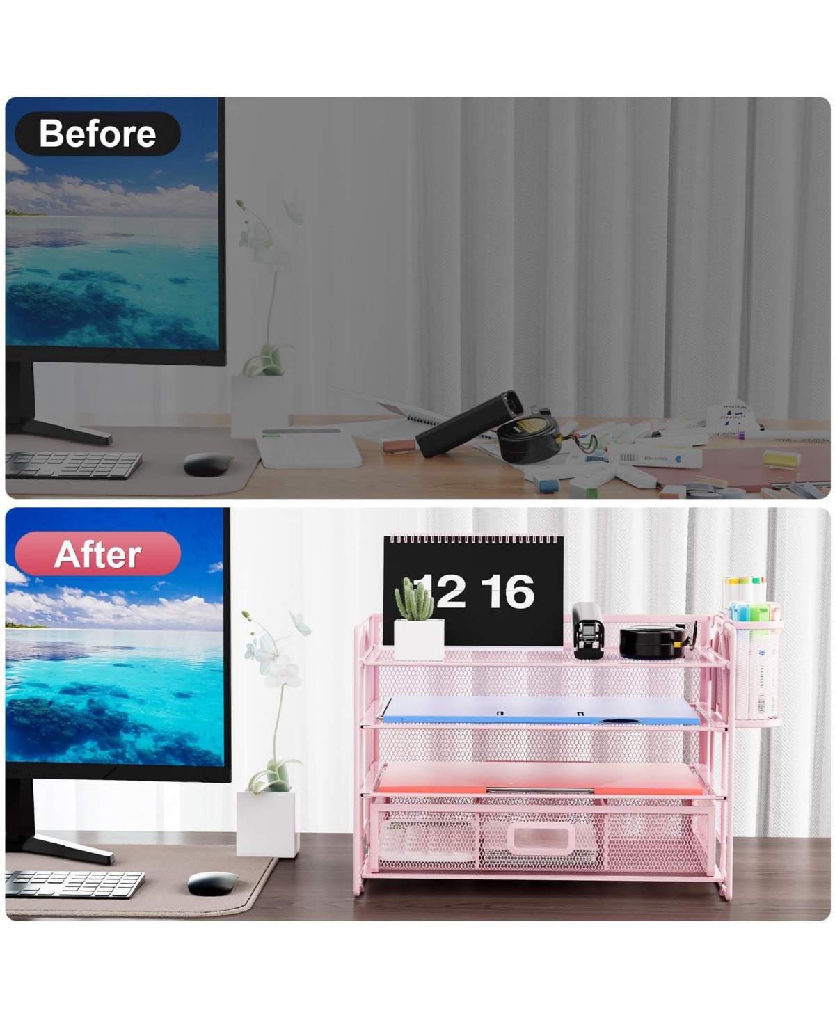 Danrong Metal Mesh Desk Organizer 4 Tier Sliding Trays Drawer Space Saving
