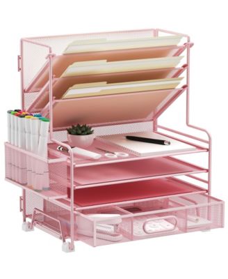 4-Tier Document Tray and 3-Slot File Organizer – Metal Desktop Storage Rack