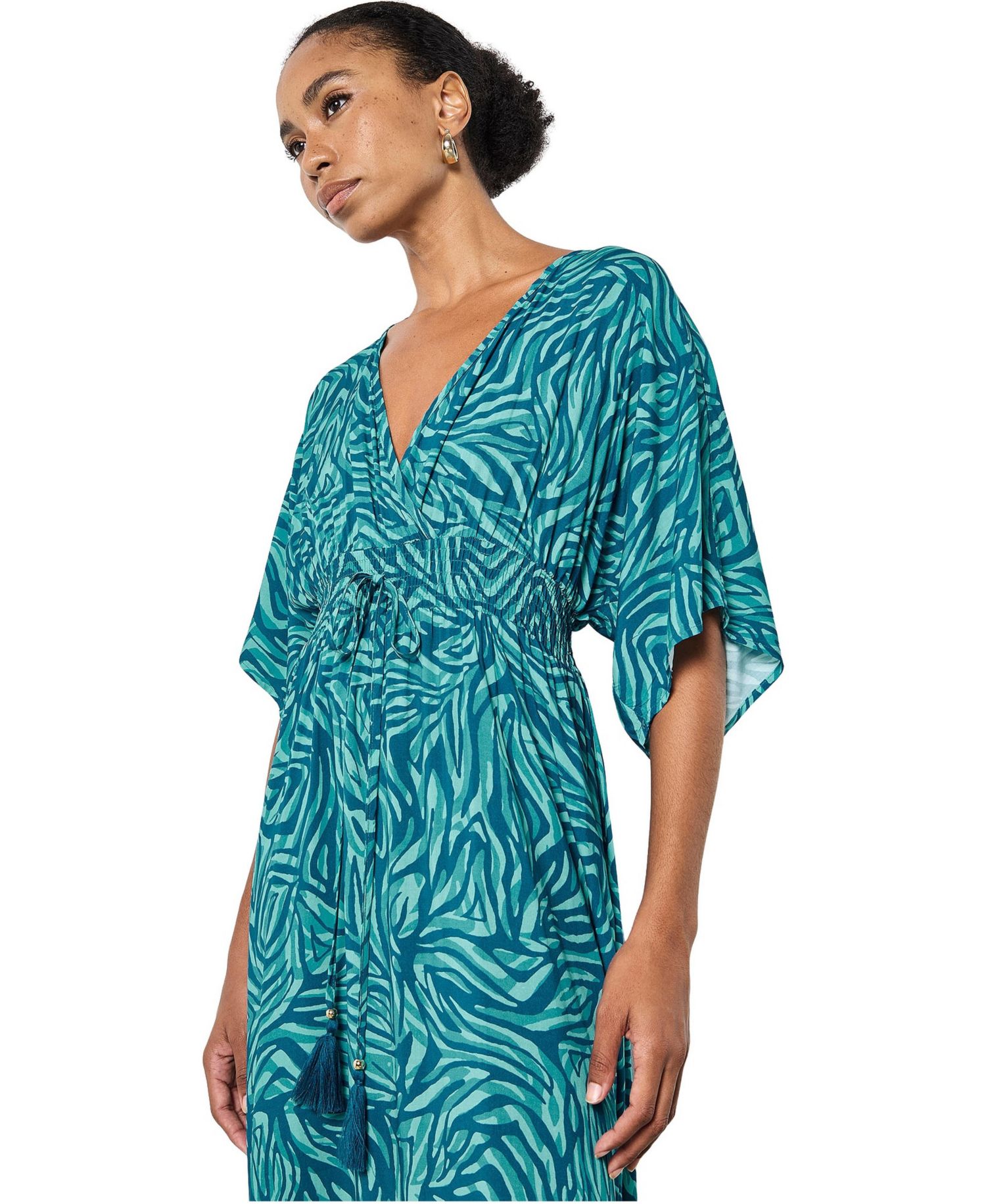 Women's Zebra-Print Smocked-Waist V-Neck Maxi Dress