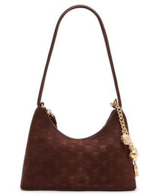 Headliner Faux Suede Debossed Skulls Shoulder Bag