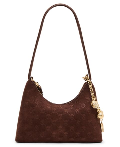 Женская сумка Betsey Johnson Headliner Faux Suede Debossed Skulls Shoulder, цвет: Коричневый