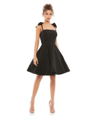 Women's Square Neck Fit-and-Flare Dress with Shoulder Bows