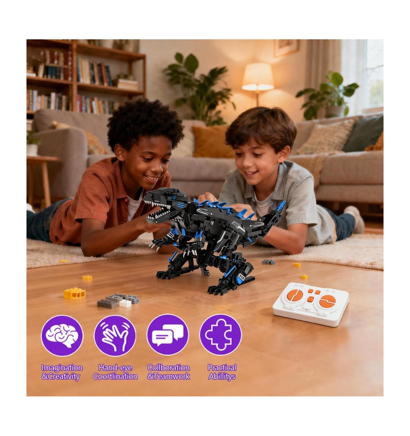 Детский конструктор homfan Dinosaur 5-in-1 Remote Control Programmable Building Set, Ages 6-12 — фото 6