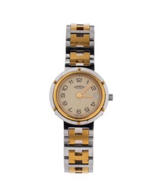 Pre-Owned Hermes Clipper Quartz Watch in Stainless Steel with Plated Metal 24mm
