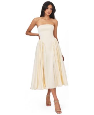 Women's Marnie Strapless Pleated Satin Midi Dress
