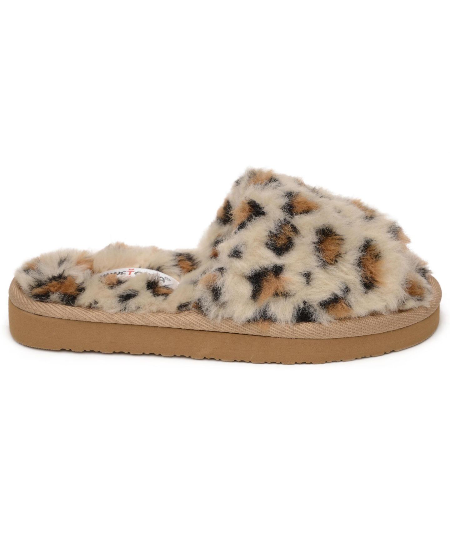 Детские тапочки Minnetonka Lyla Faux Fur Slide Slippers, цвет: Кремовый леопардовый — фото 3