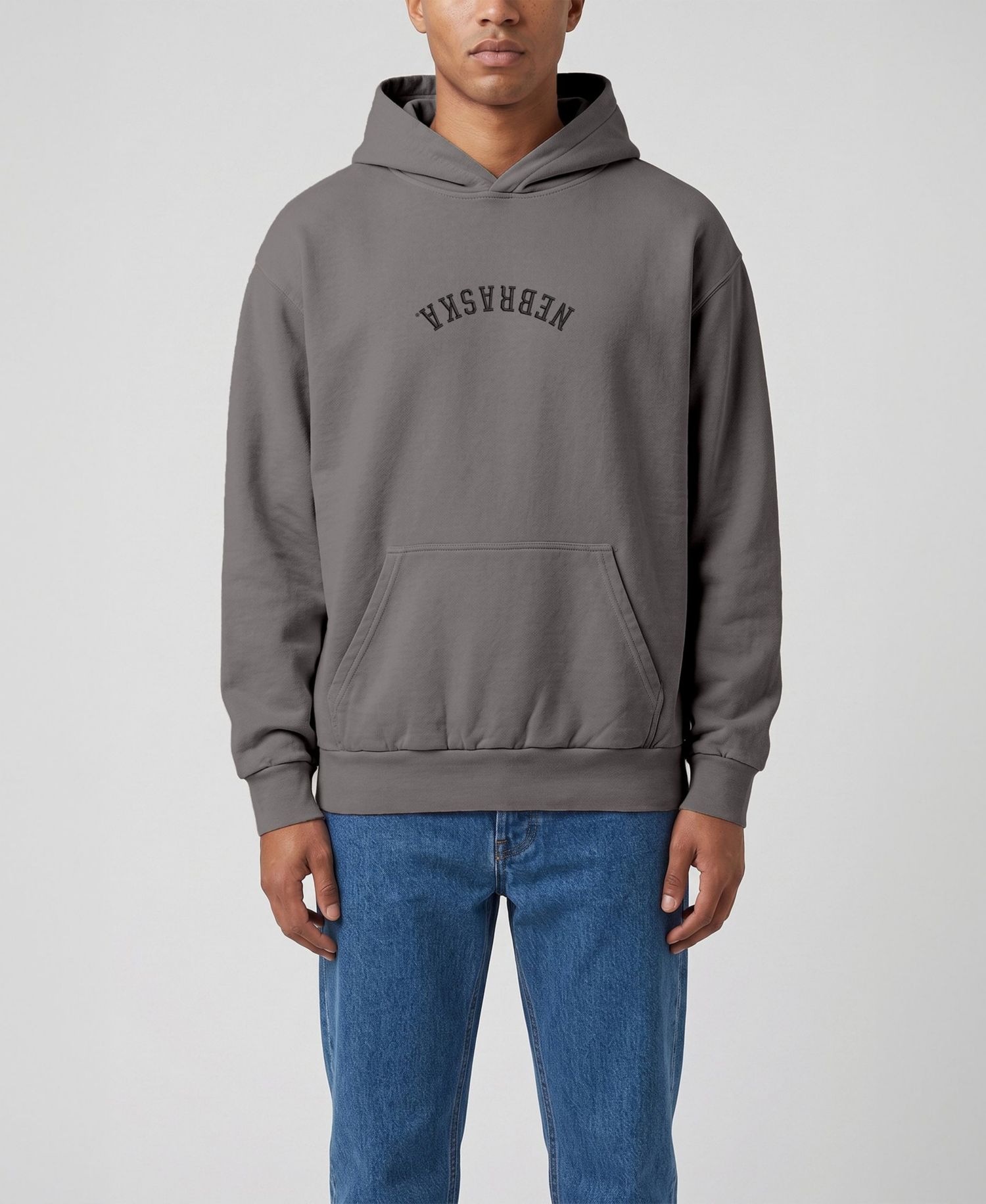 Men's Dark Gray Nebraska Huskers Upside Down Embroidered Vintage Heavyweight Hoodie