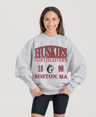 Women's Northeastern Huskies Large Screen Print Fleece Pullover Sweatshirt