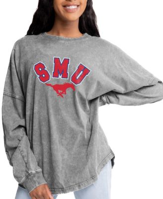 Women's Gray SMU Mustangs Faded Wash Pullover Sweatshirt