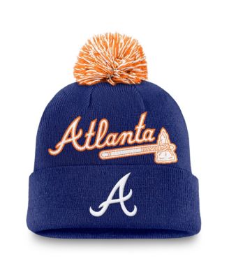 Men's Royal Atlanta Braves Peak Cuffed Knit Hat with Pom