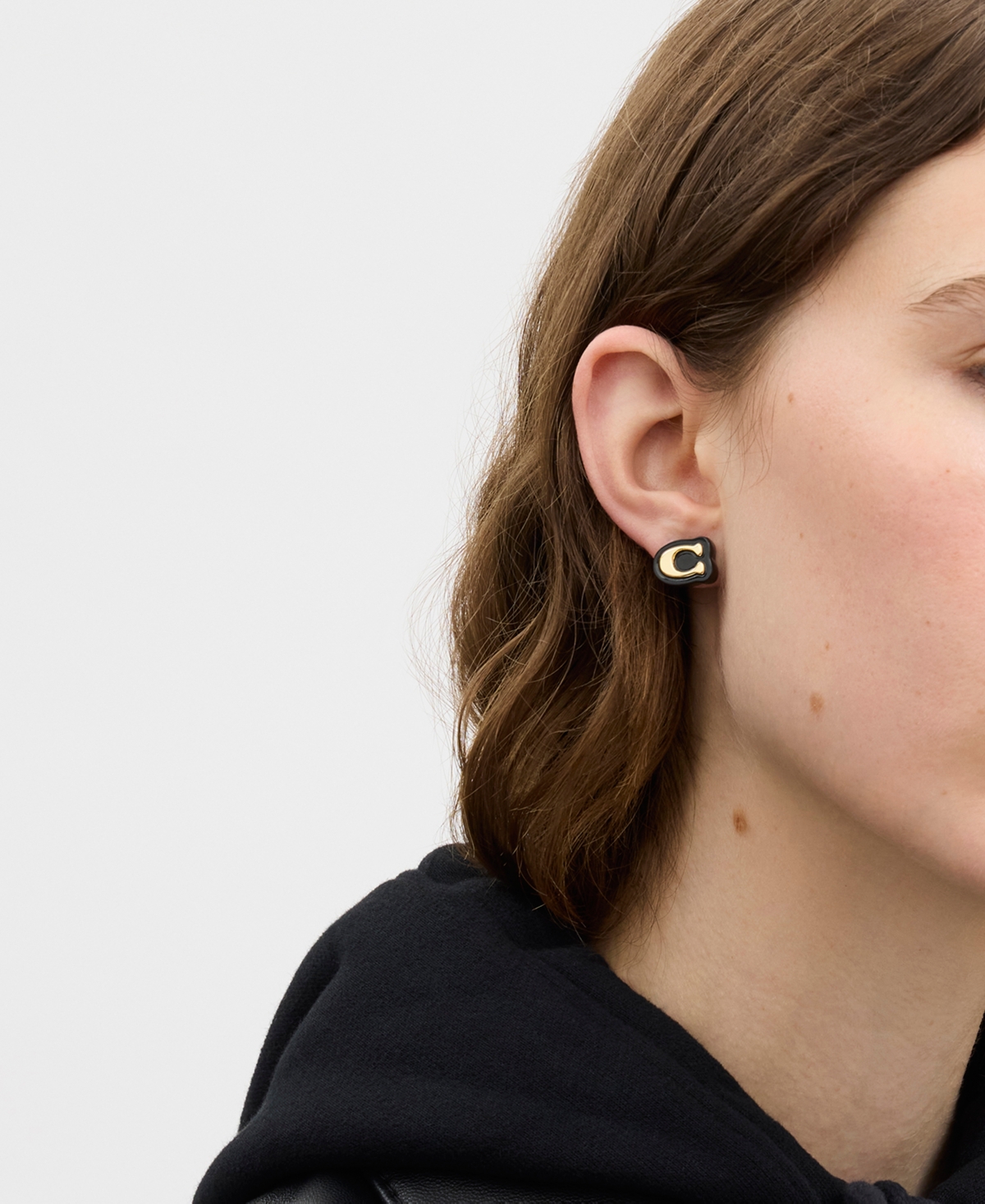 Coach Black Signature C Resin Stud Earrings