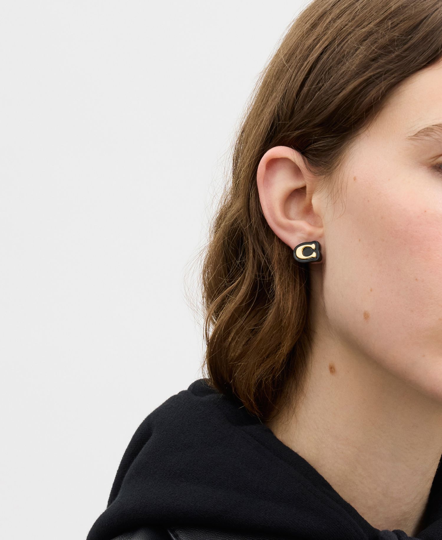 Black Signature C Resin Stud Earrings