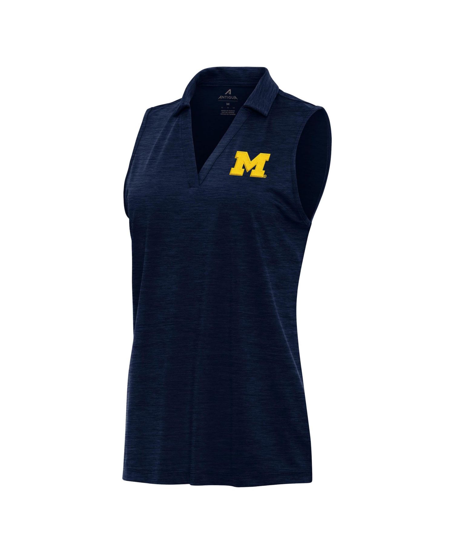 Women's Heather Navy Michigan Wolverines Layout Sleeveless V-Neck Polo Shirt