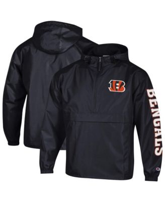 Men's Black Cincinnati Bengals Packable Hooded Windbreaker Half-Zip Jacket