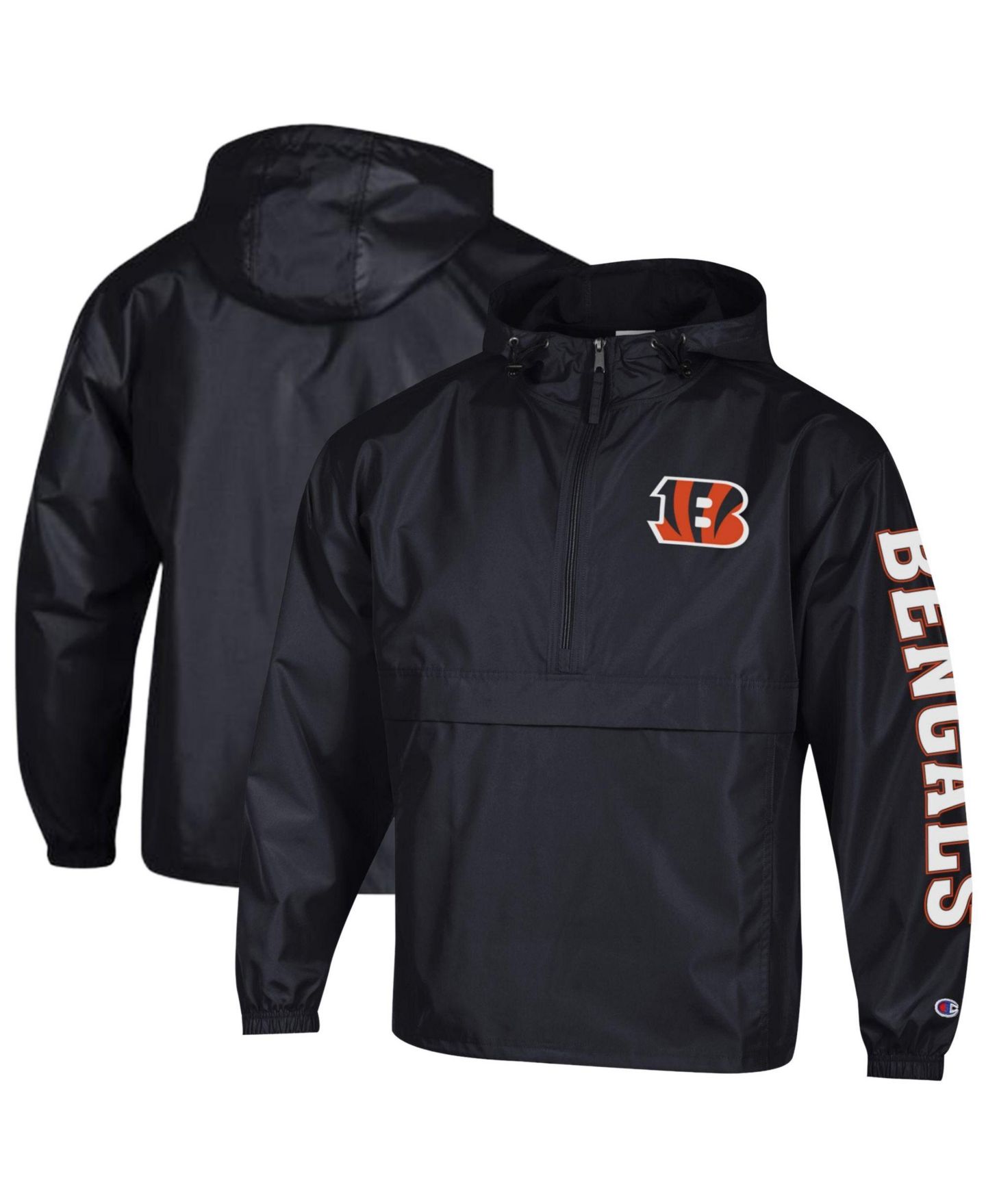 Мужская куртка Champion Black Cincinnati Bengals Packable Hooded Windbreaker Half-Zip — фото 1
