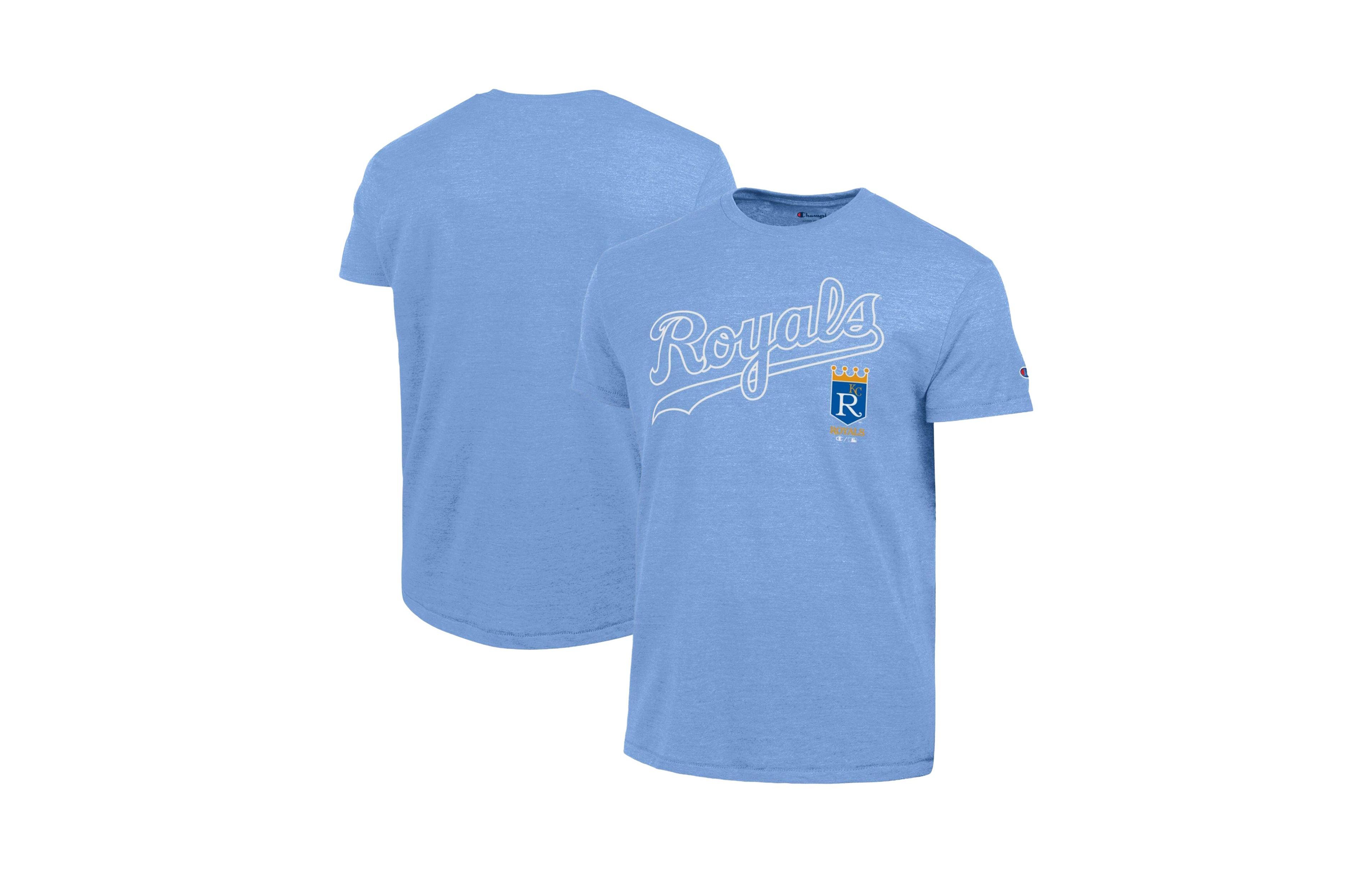 Champion Men's Light Blue Kansas City Royals Cooperstown Wordmark Lockup Tri-Blend T-Shirt