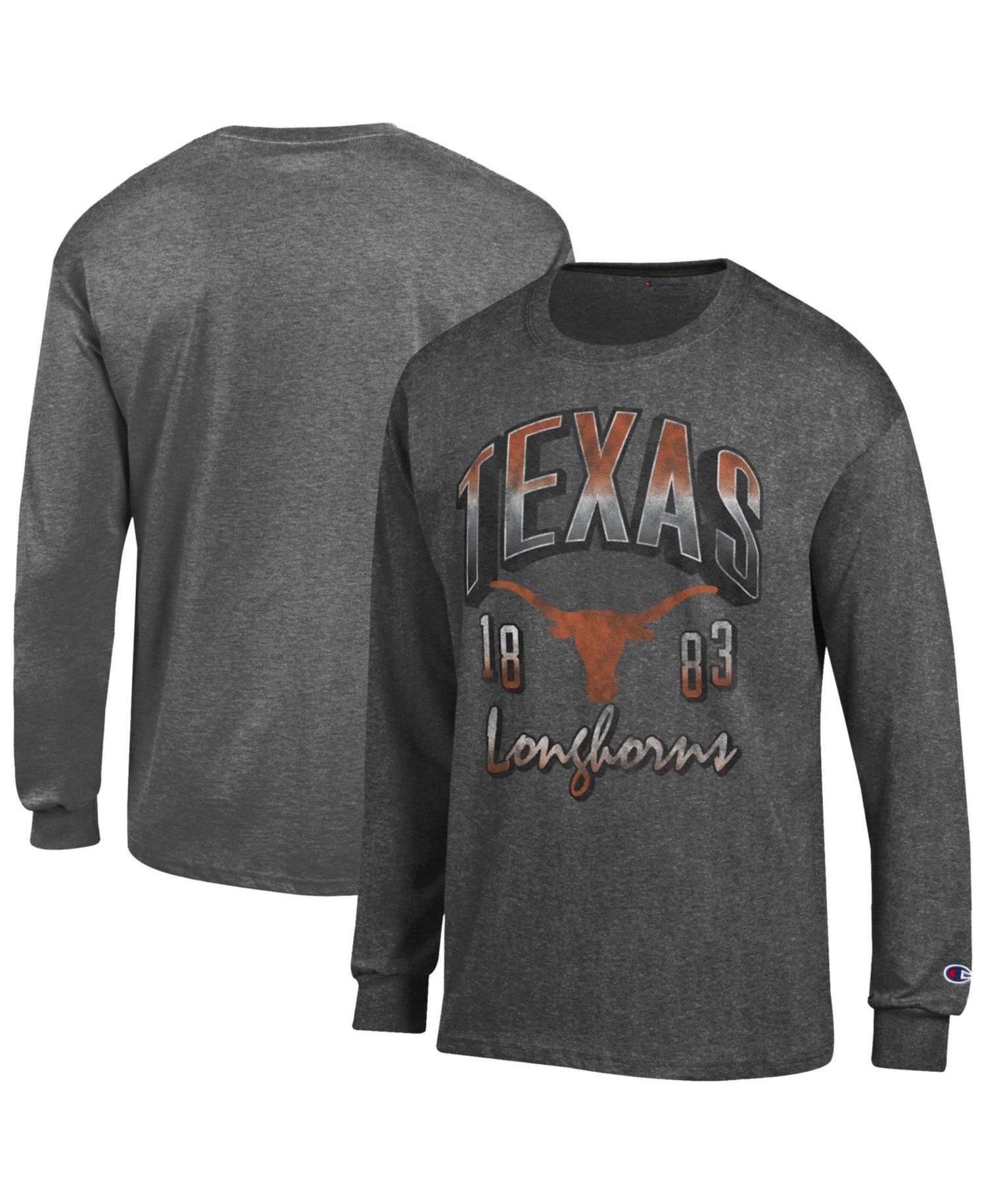 Men's Heather Charcoal Texas Longhorns Bold Long-Sleeve T-Shirt