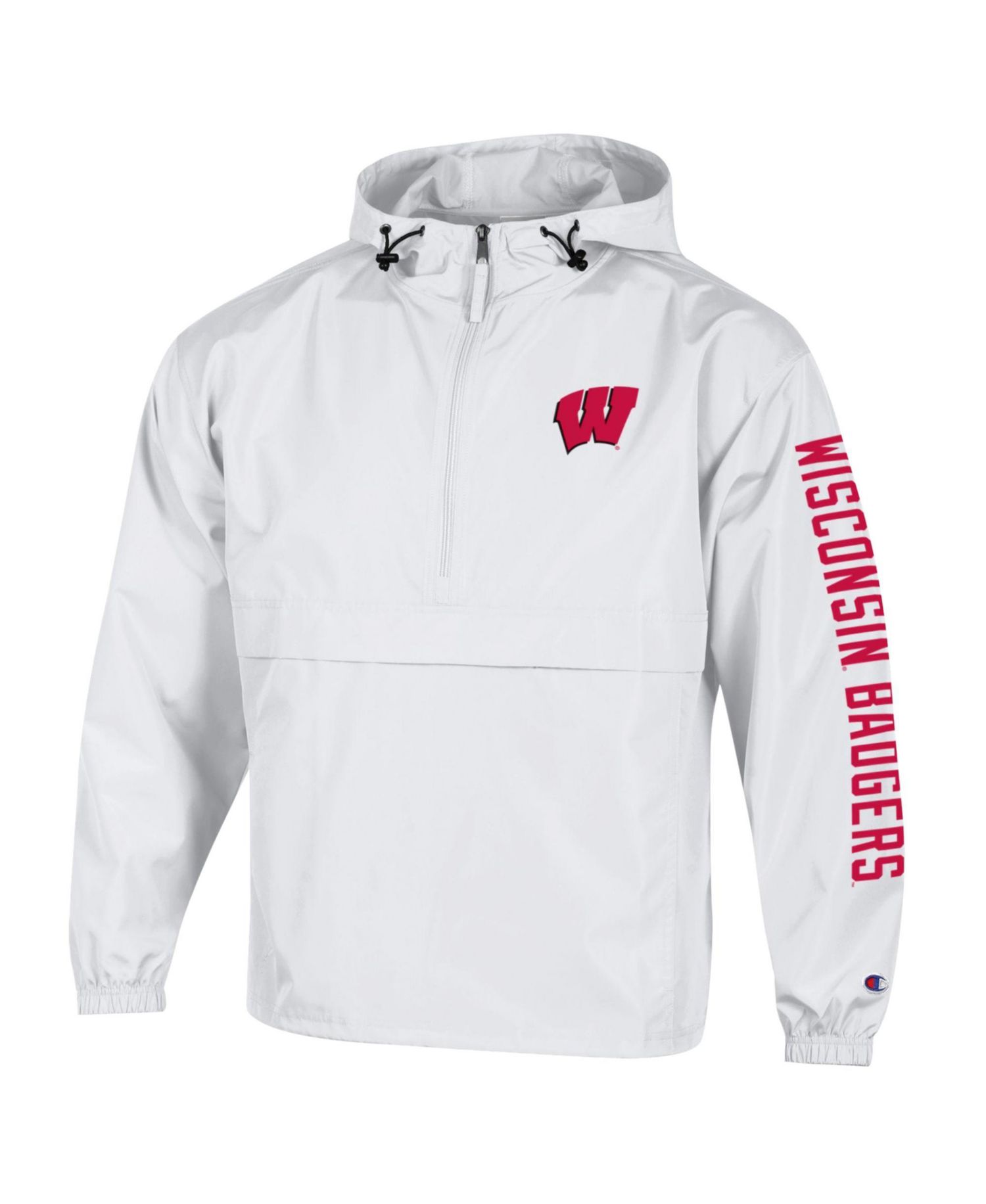Men's White Wisconsin Badgers Cloud Packable Half-Zip Hooded Jacket