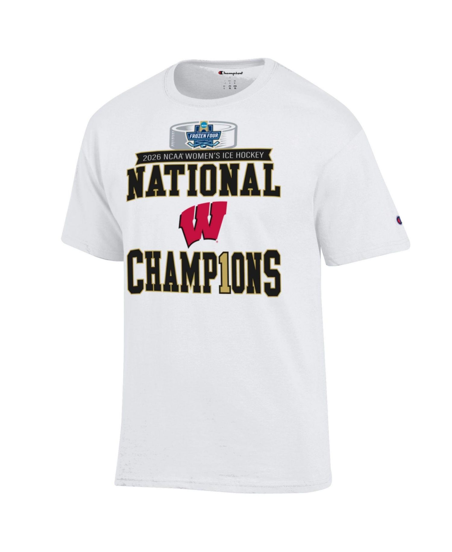 Men's White Wisconsin Badgers 2026 NCAA Frozen Four Women's Ice Hockey National Champions Locker Room T-Shirt