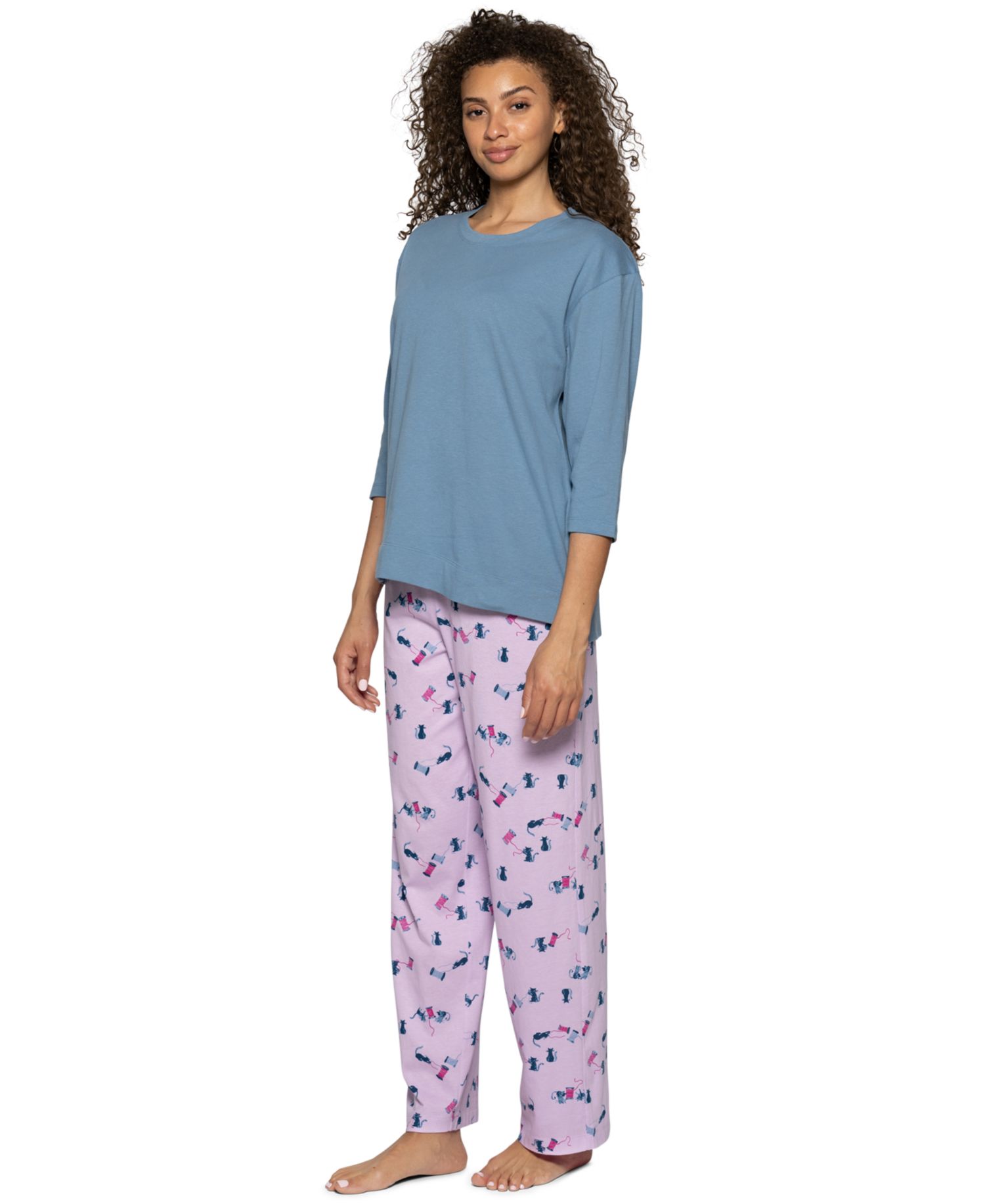 Women's Cotton Candied 3/4-Sleeve Boxy Pajama Tee
