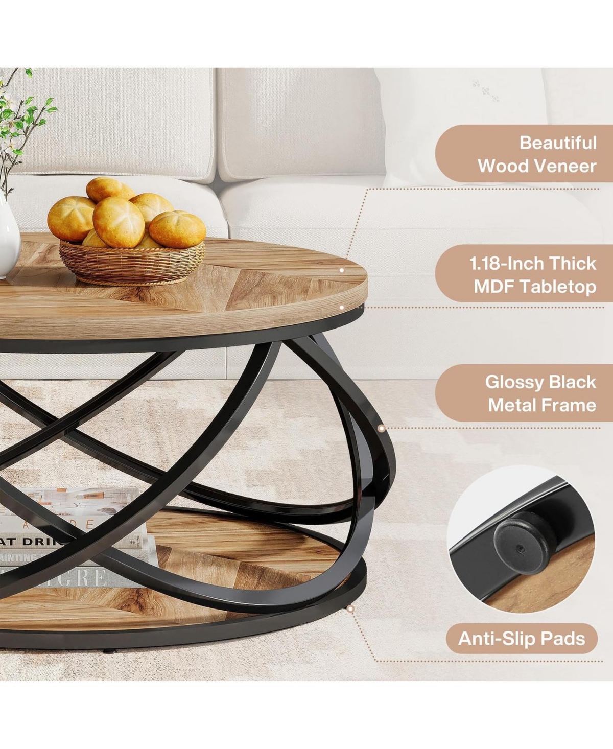 Tribesigns 2-Tier Round Coffee Table, 31.5" Circle Center Table for Living Room, Small Space