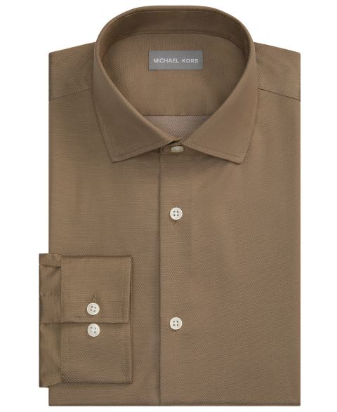 Мужская рубашка Michael Kors Passport Ultra Wrinkle-Free Stretch Slim-Fit Dress Shirt, цвет: Carmel