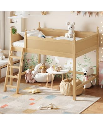  Full Size Solid Wood Loft Bed with Ladders and Under-Bed Space