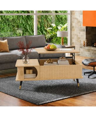 Wood Lift Top Coffee Table with Hidden Compartment and Storage Shelf