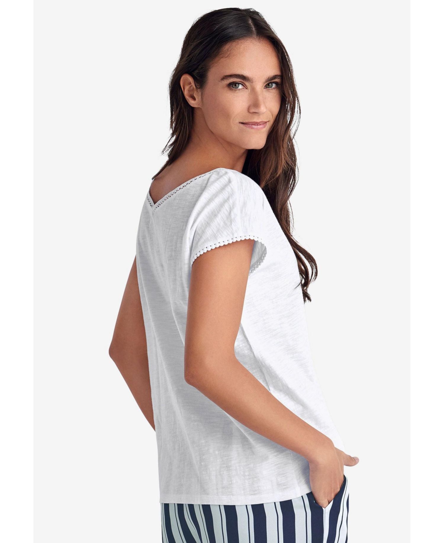 Women's Plus Size Crochet-Trim V-Neck Dolman Cap Sleeves Tee