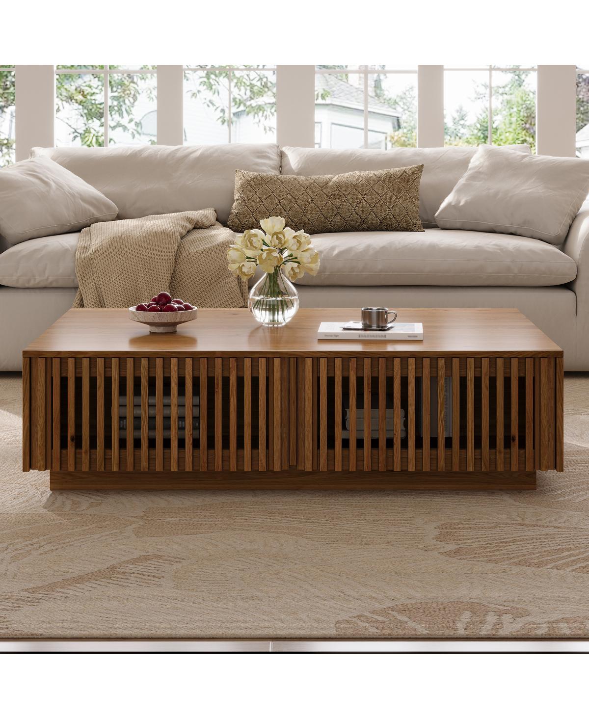 Streamdale Furniture Mid Century Modern Solid Wood Coffee Table with Slatted Storage Drawers