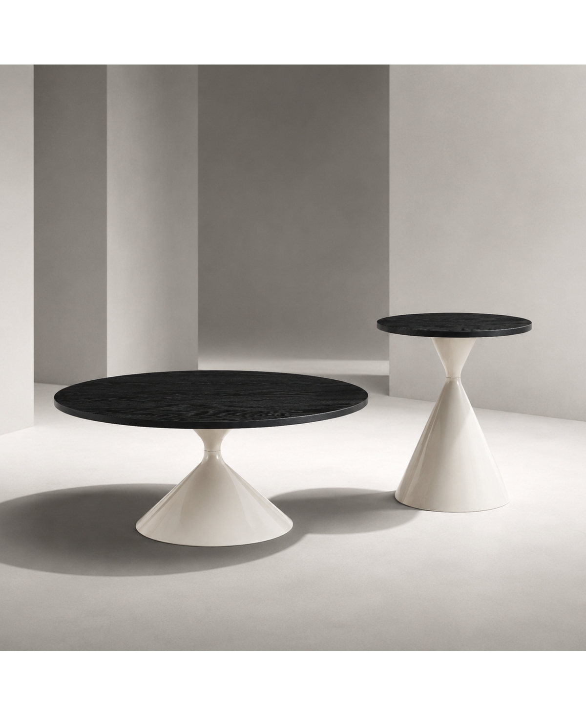 Streamdale Furniture 2-Piece Round Coffee Table Set with Steel Base - Black,white