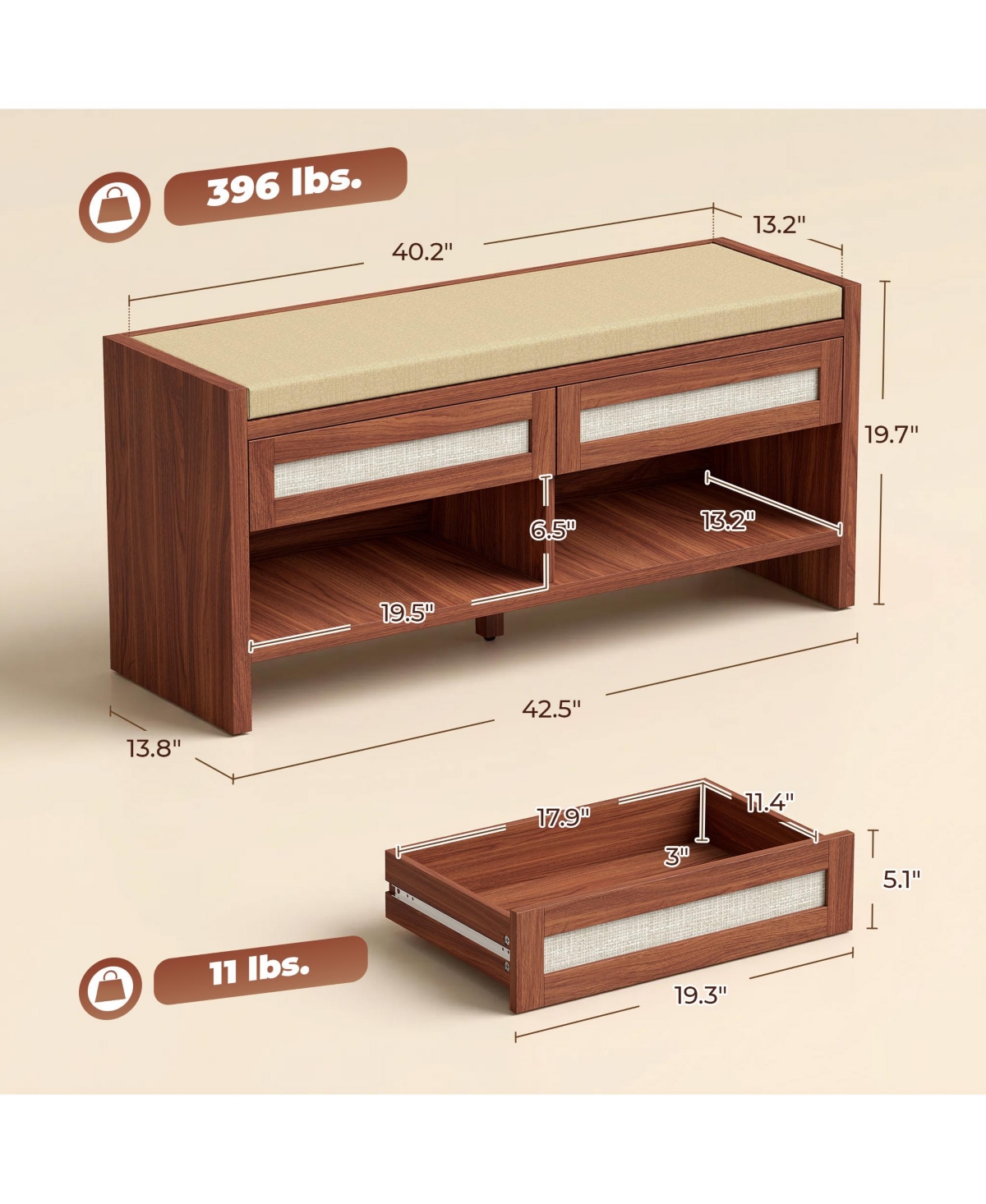 Homcom Shoe Bench with Cushioned Seat 108 cm