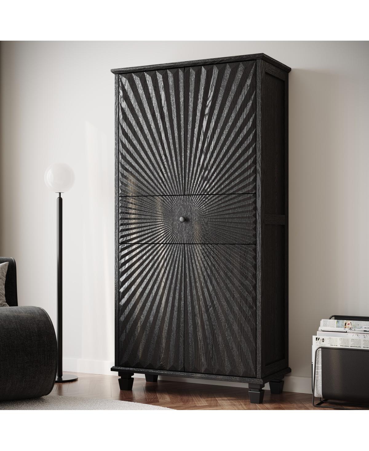 Streamdale Furniture Streamdale 64.5" 4-Door Buffet Cabinet with Drawer and 3D Wood Doors - Black