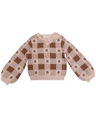 Little and Big Girls' (XXS-L) Organic Bow Detail Intarsia Sweater