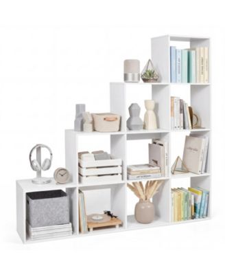 4-Tier Bookshelf 10-Cube Stepped Bookcase w/2 Anti-Tipping Kits for Home Office