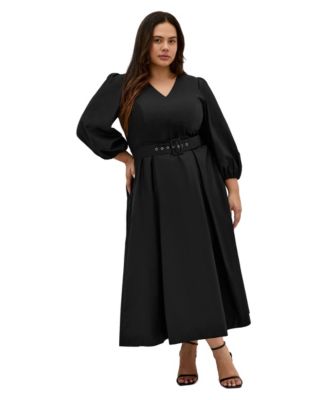 Plus Size Kaiya V-Neck Midi A-Line Dress