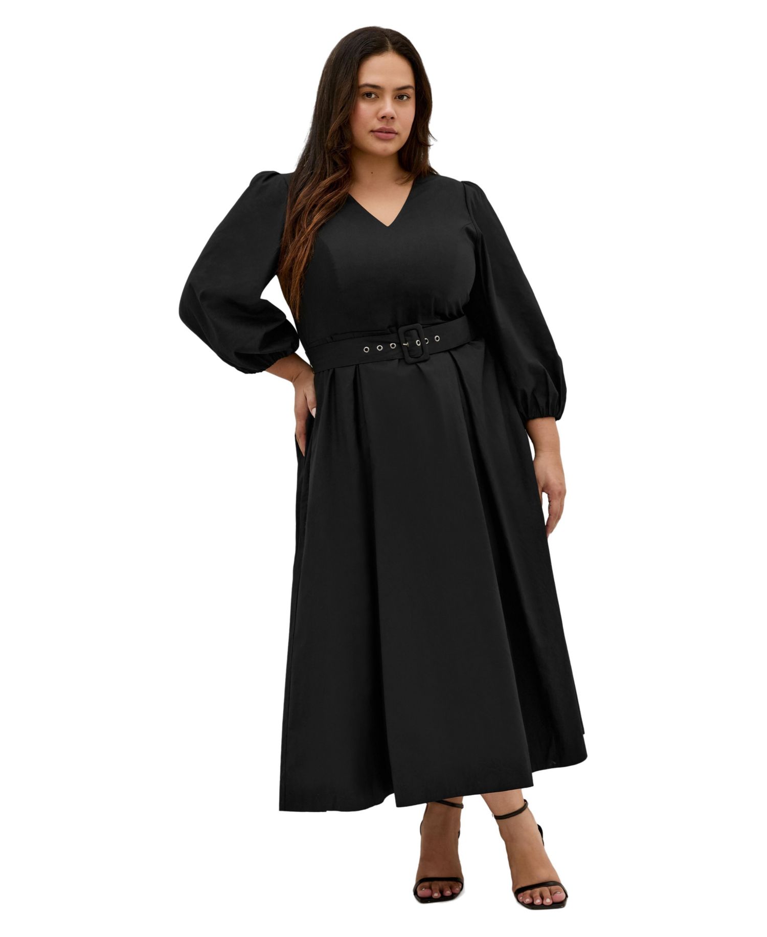 Plus Size Kaiya V-Neck Midi A-Line Dress