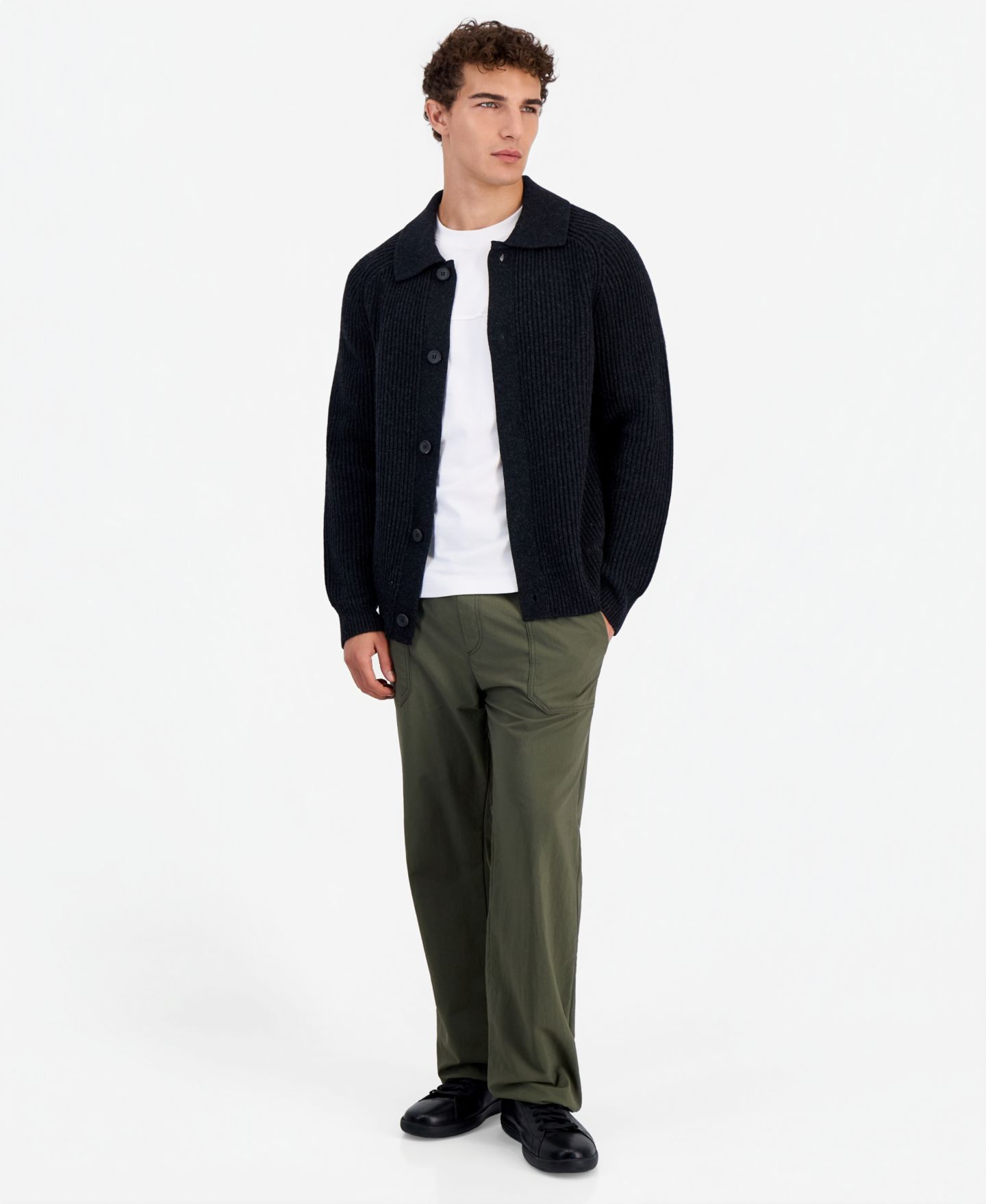 Мужской кардиган Hugo Boss Sardeep Relaxed-Fit Ribbed-Knit Wool-Blend, цвет: Чёрный — фото 2