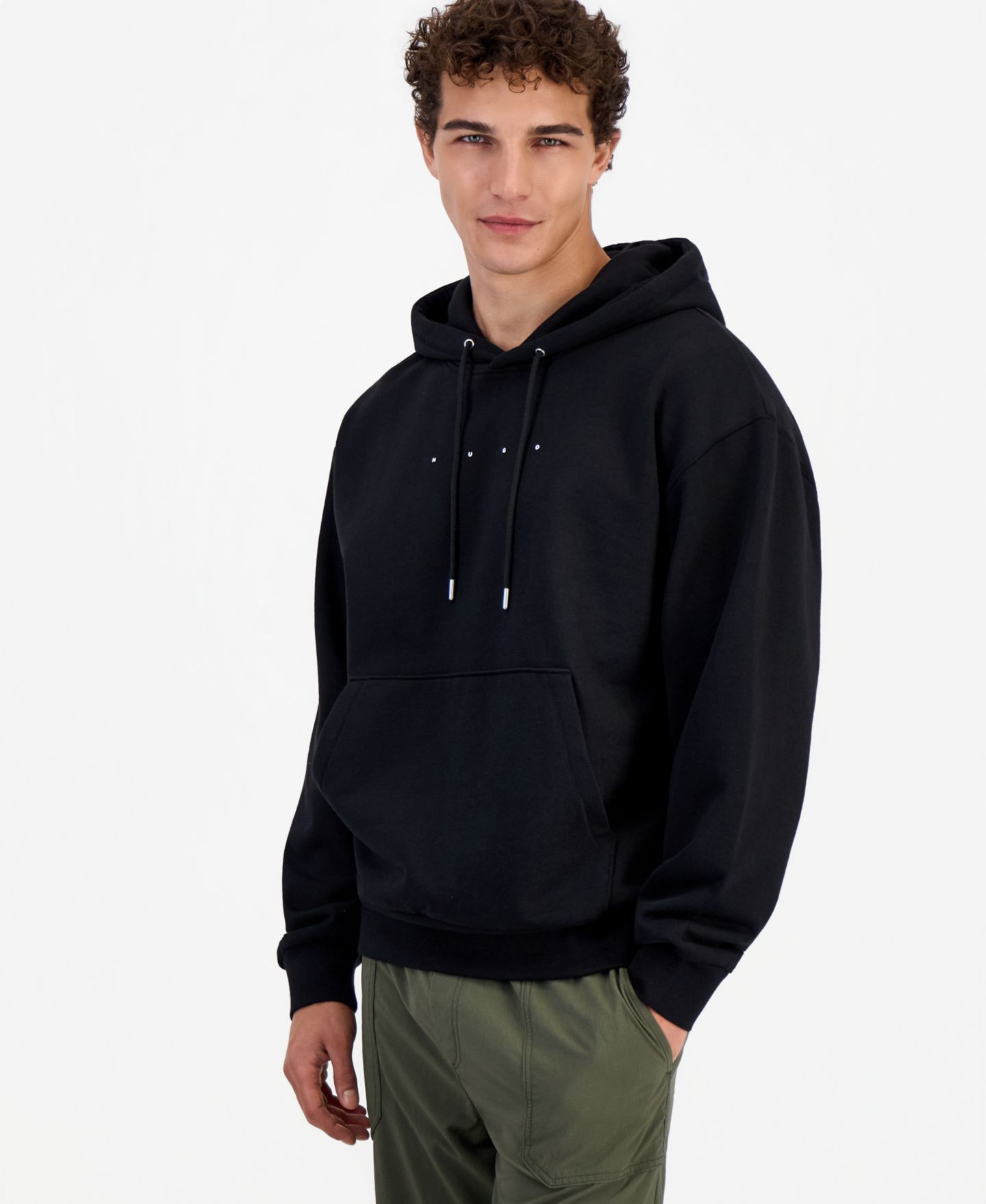 Мужское худи Hugo Boss Graphic Kangaroo-Pocket, цвет: Чёрный — фото 1