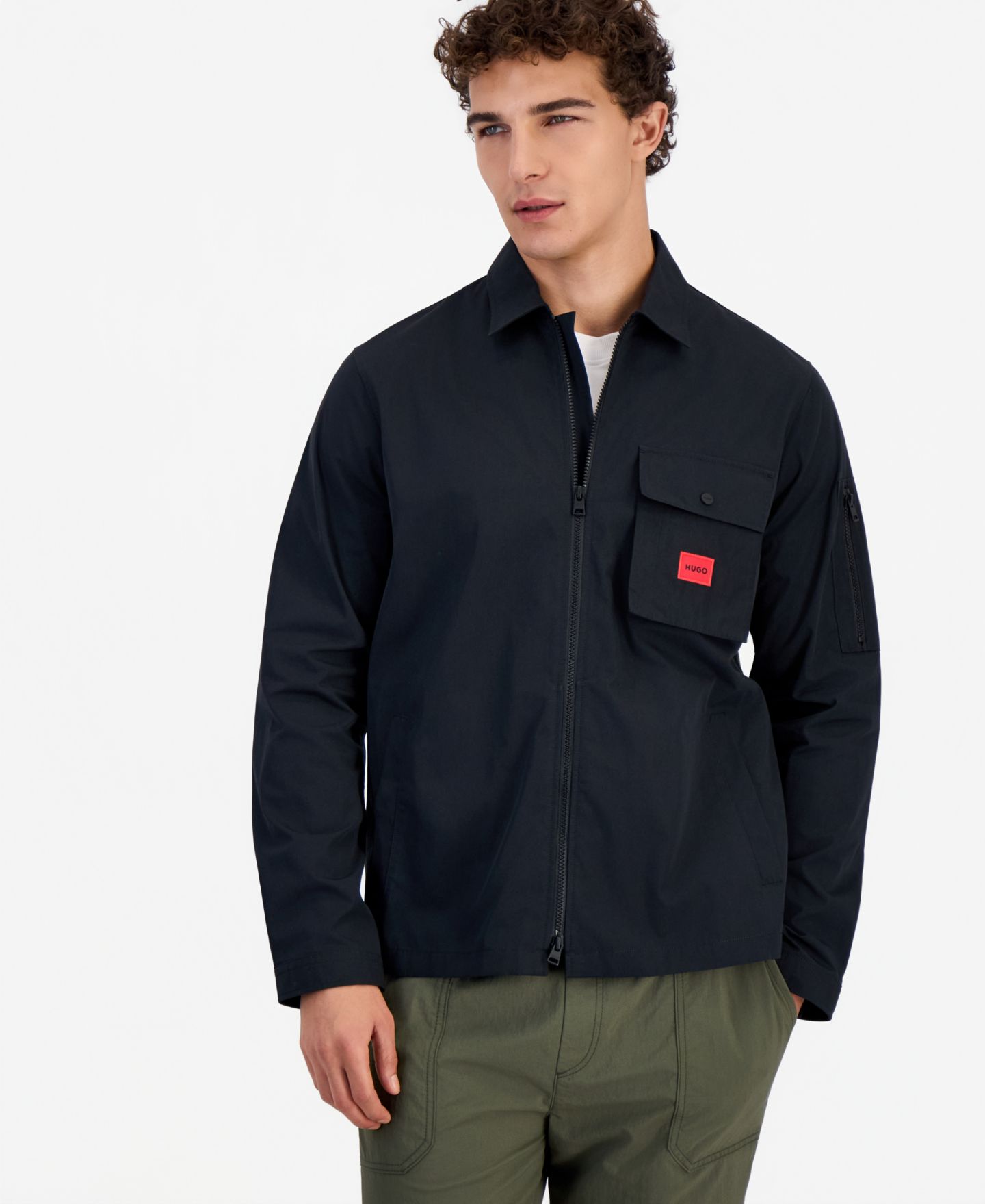 Мужская куртка Hugo Boss Emmond Camp Collar Zip-Front Closure Shirt Jacket, цвет: Чёрный — фото 1