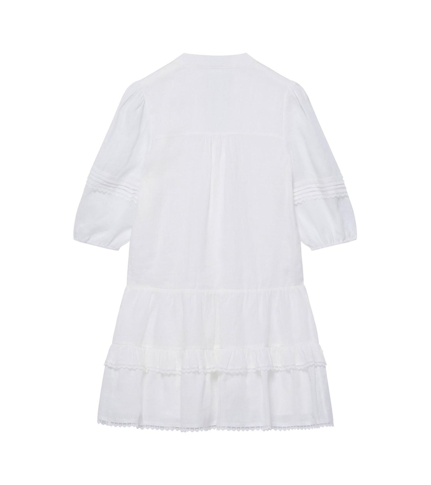Women's Ruffle V-Neck Short-Sleeve Ramie Mini Dress