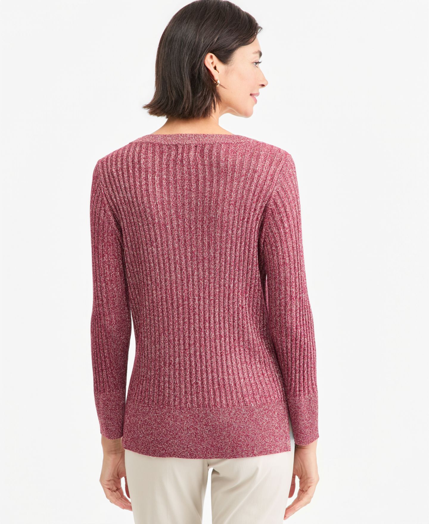 Женский свитер JM Collection Boat Neck Long-Sleeve Lurex, цвет: Вишнёвый — фото 2