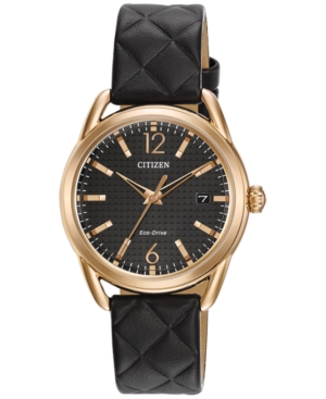 image of Citizen Drive from Citizen Eco-Drive Women-s Black Quilted Leather Strap Watch 34mm FE6083-13E