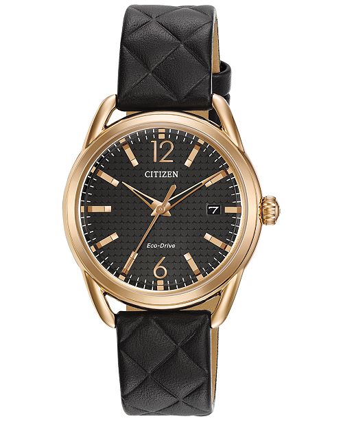 Citizen Drive From Citizen Eco Drive Women S Black Quilted Leather Strap Watch 34mm Fe6083 13e Reviews All Fine Jewelry Jewelry Watches Macy S