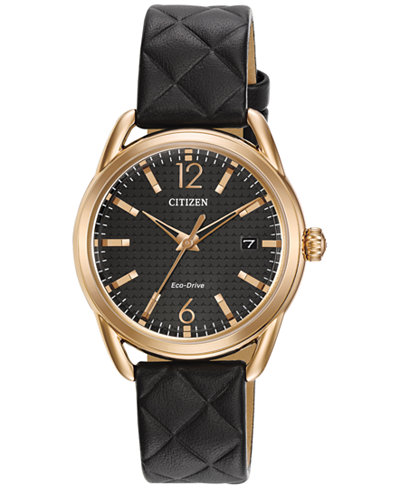 Citizen Drive from Citizen Eco-Drive Women's Black Quilted Leather Strap Watch 34mm FE6083-13E