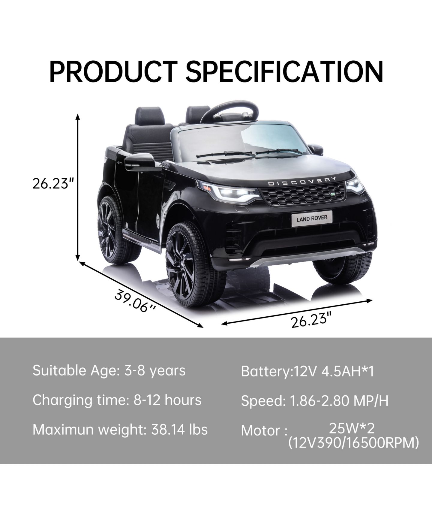 Детская игрушка homfan 12V Licensed Land Rover 2-Seater Battery-Powered Ride-On Car with Remote Control, Ages 3-8, цвет: Чёрный — фото 2