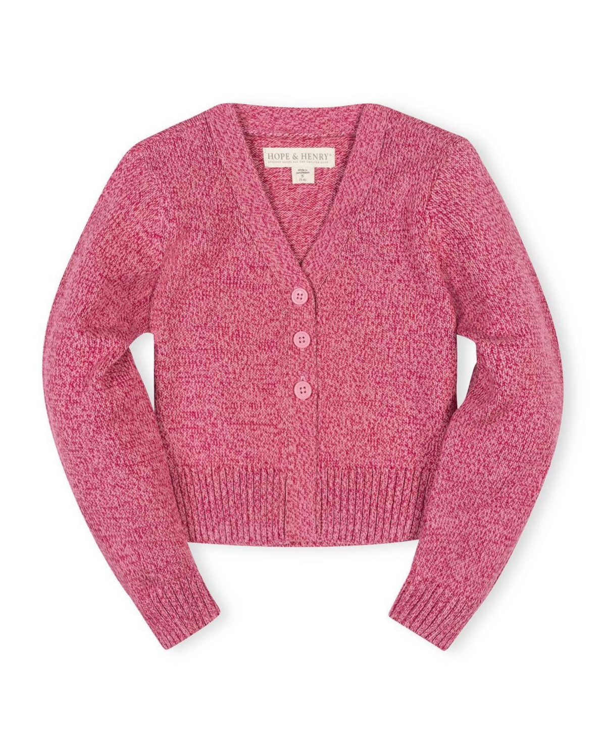 Hope & Henry Little and Big Girls' (Xxs-l) Organic V-Neck Cardigan Sweater - Vivid pink marl