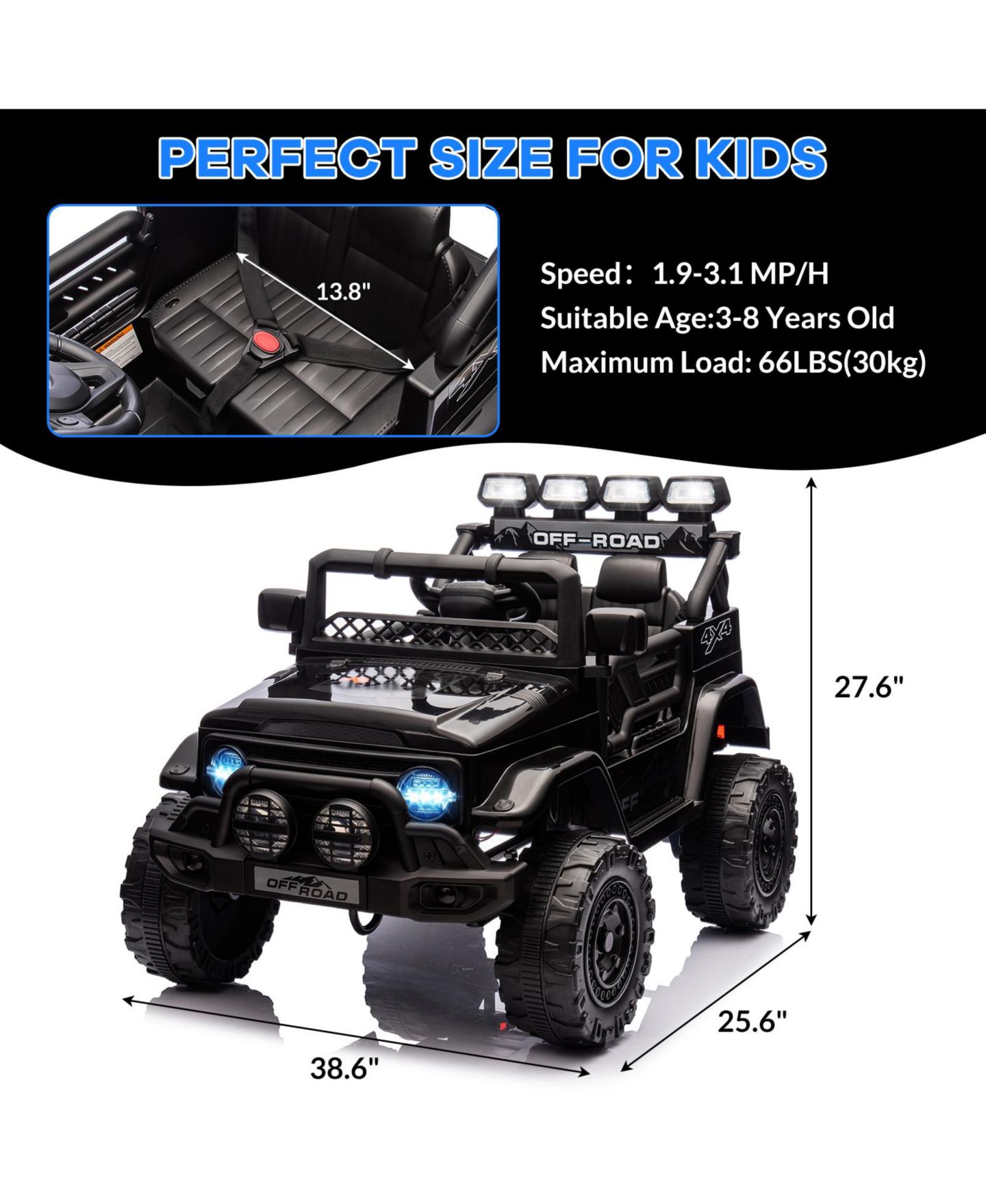 Детская игрушка homfan 12V Remote Control Electric Ride-On Truck with Spring Suspension, Ages 3-8, цвет: Чёрный — фото 2